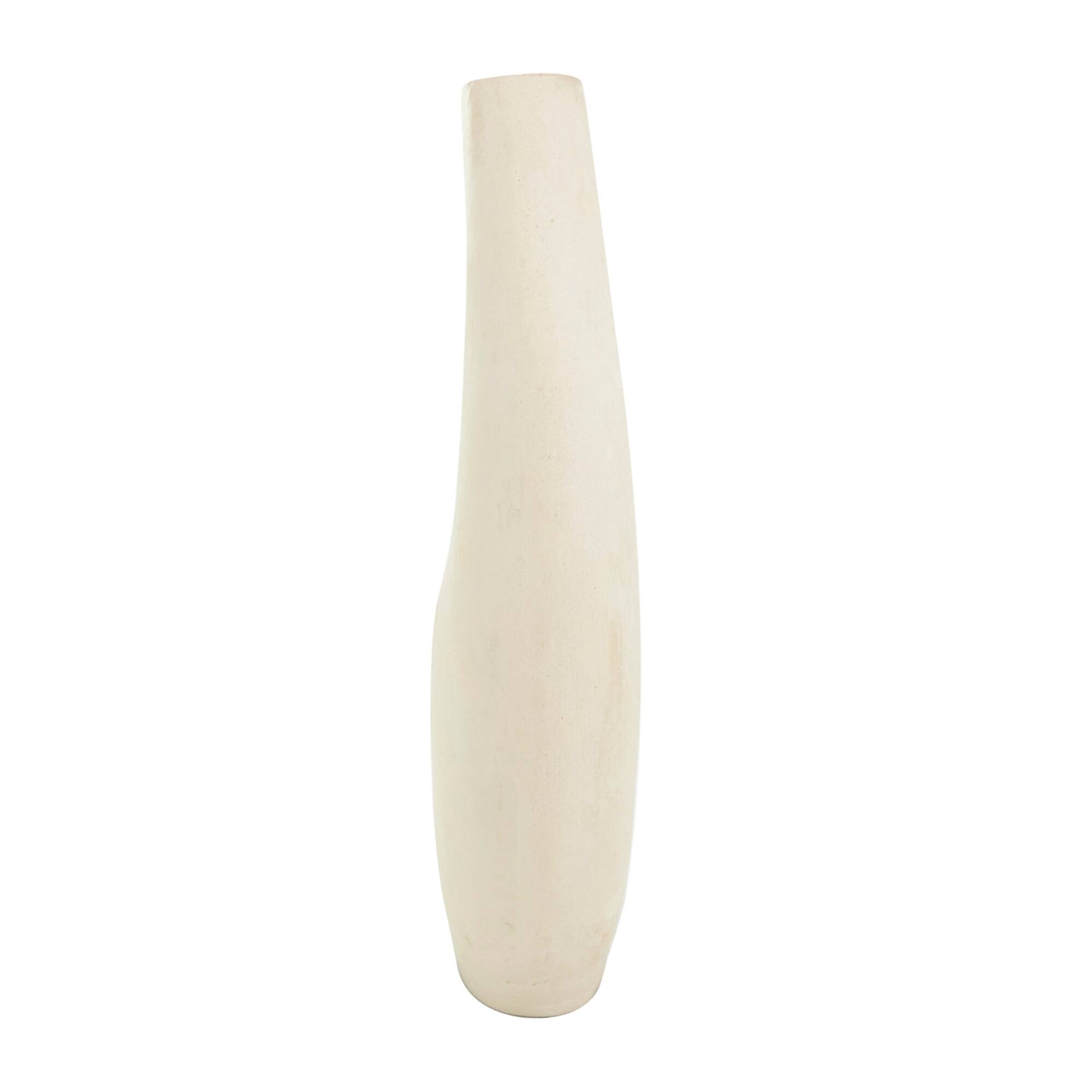 18" Beige Paper Mache Abstract Curved Vase with Handle